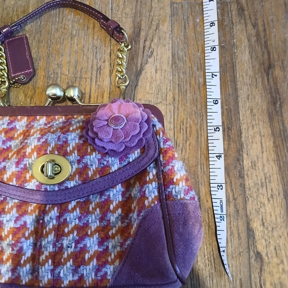 Coach Vintage Tweed Kisslock Top Handle Mini Bag Pink Purple Floral Chain Strap - Picture 11 of 14